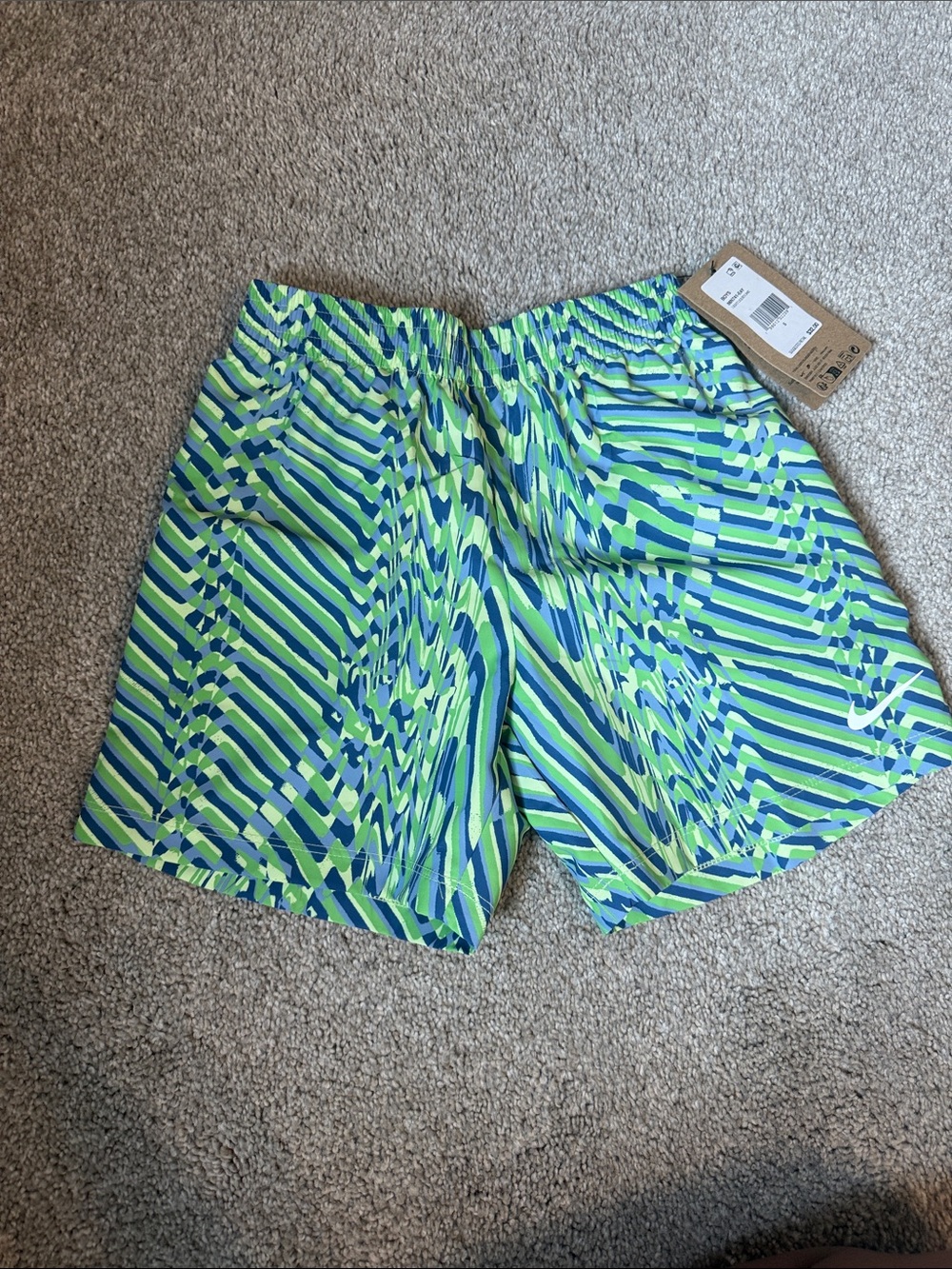 Nike Boys Neon Green and Royal Blue Graphic Athletic Shorts